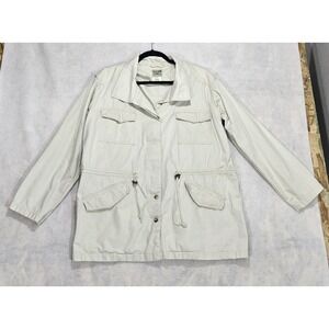 TravelSmith Safari Jacket‎ Womans L 12 14 Vtg Utility Cargo Military Khaki Beige